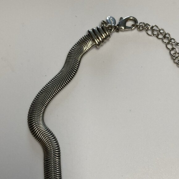 Chicos Bib Necklace Chunky Silvertone Enamel Deco Style Choker Modern Costume - Picture 9 of 10